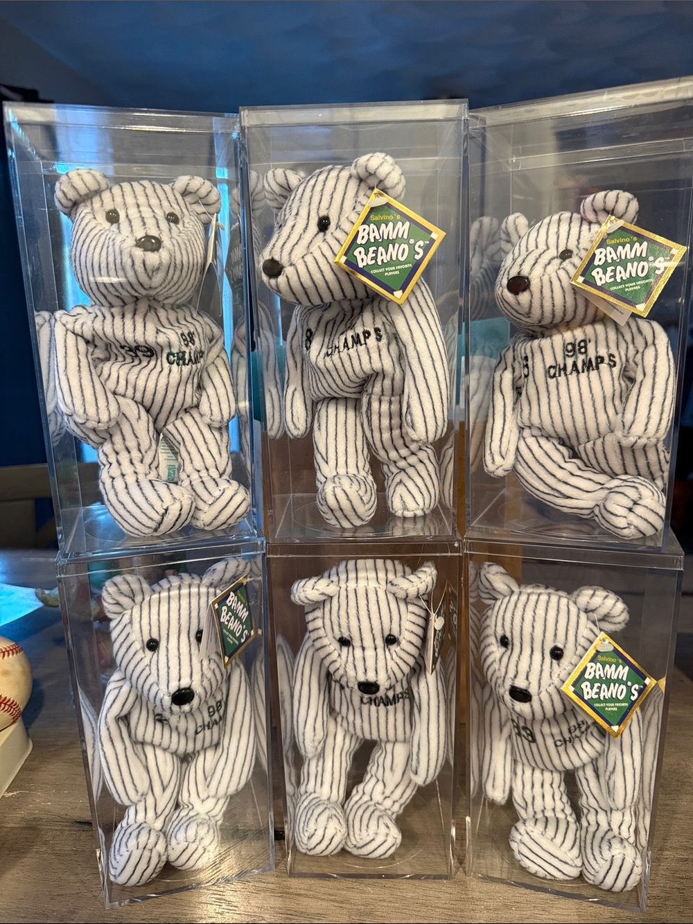 New York Yankees Bamm Beano's Pinstripe Bear Plush - White with Blue Stripes